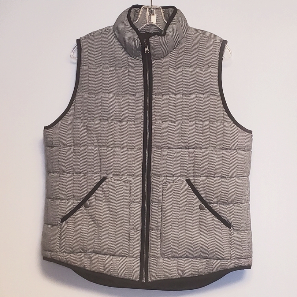 Merona Herringbone Black & White Quilted Vest Size XXL - Picture 2 of 8
